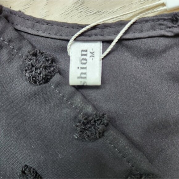 Angashion Black Shorts Romper Womens Medium Swiss Dot Short Sleeves Snaps Summer - Picture 5 of 11